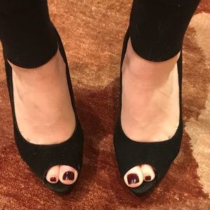 Faux suede peep toe sandals